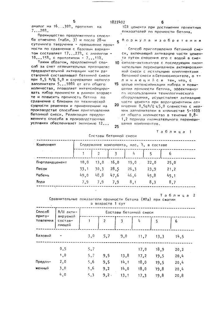 Способ приготовления бетонной смеси (патент 1822402)