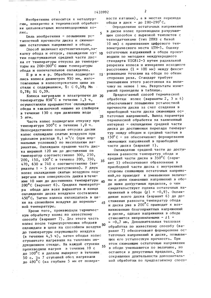 Способ термической обработки железнодорожных колес (патент 1433992)