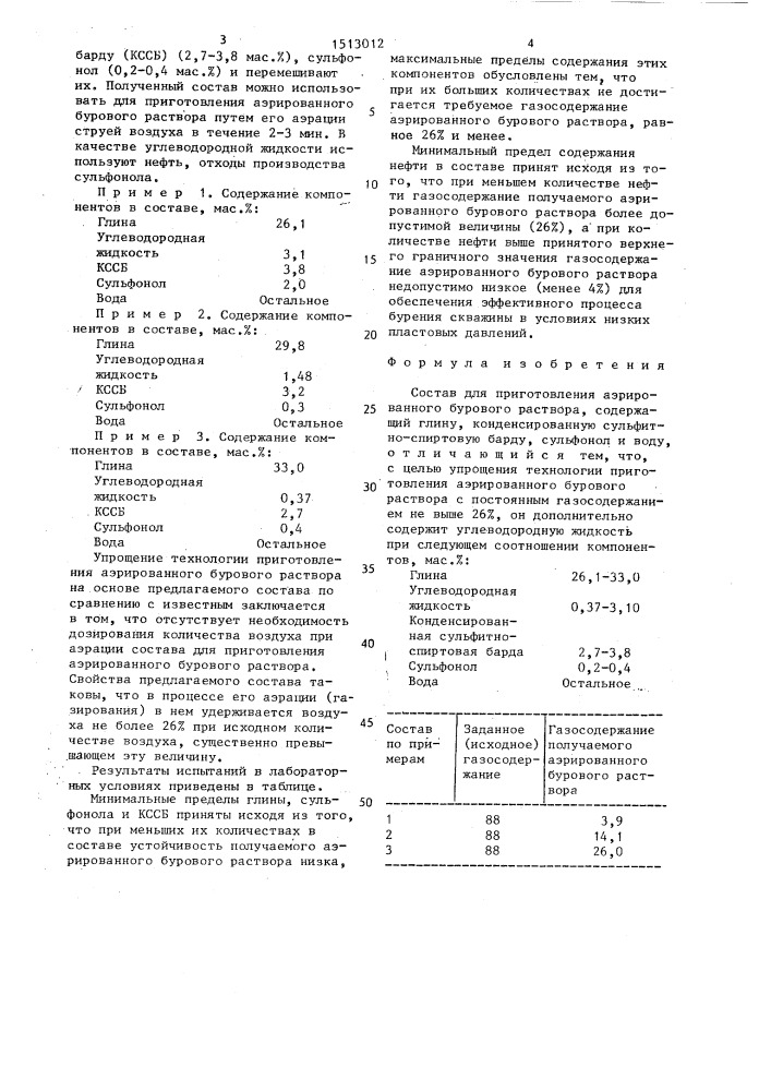 Состав для приготовления аэрированного бурового раствора (патент 1513012)