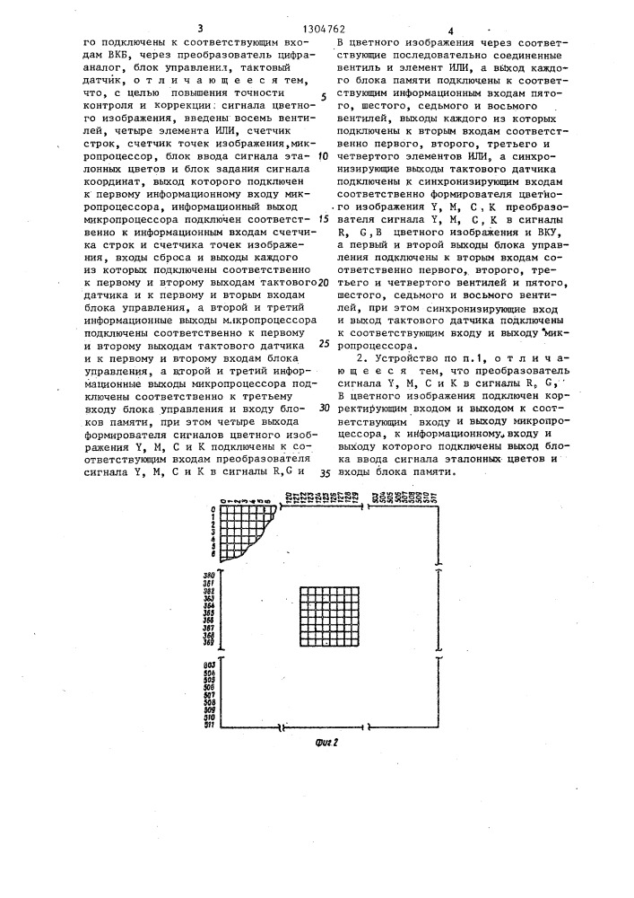 Устройство для контроля и коррекции сигнала цветного изображения на видеоконтрольном блоке (патент 1304762)