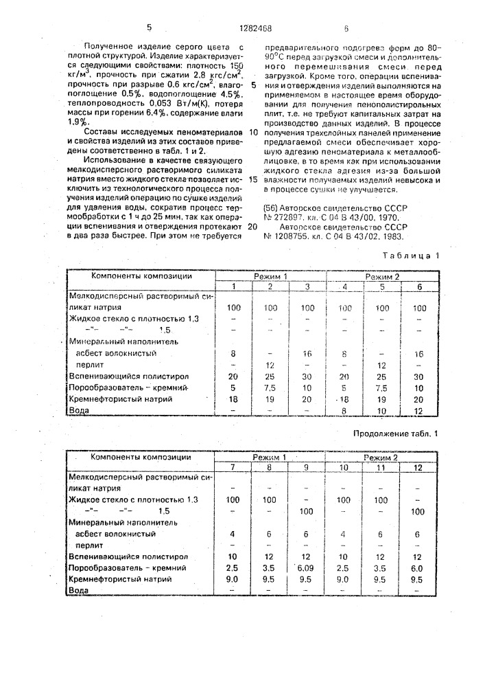 Сырьевая смесь для изготовления теплоизоляционного материала (патент 1282468)