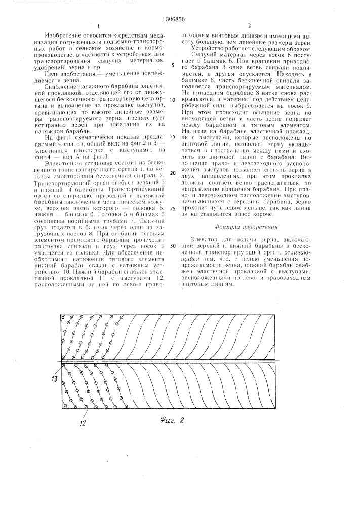 Элеватор для подачи зерна (патент 1306856)