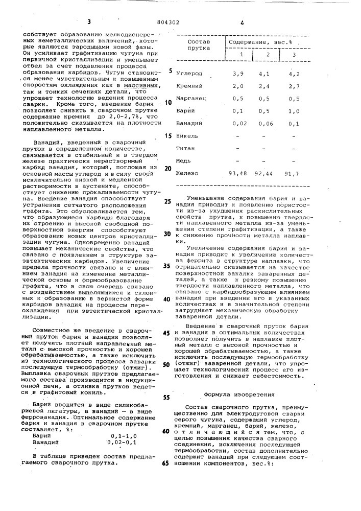 Состав сварочного прутка (патент 804302)