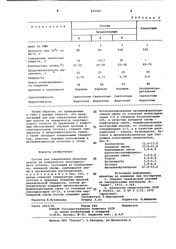 Состав для закрепления печатных красок (патент 825565)