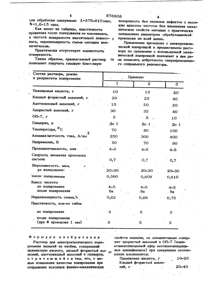 Раствор для электрохимического полирования изделий из ниобия (патент 876808)