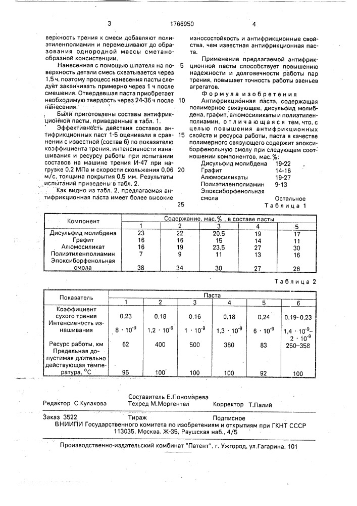 Антифрикционная паста (патент 1766950)