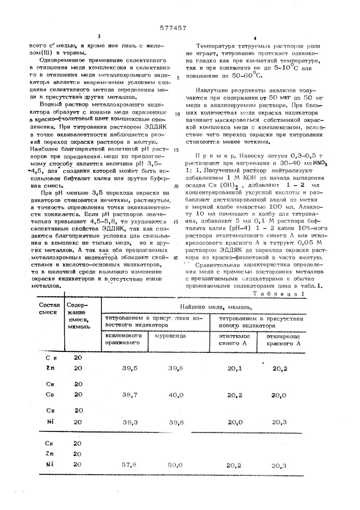 Способ комплекснометрического определения меди (патент 577457)