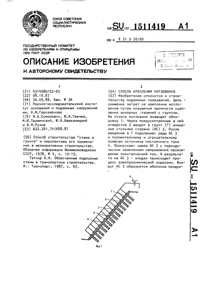 Способ крепления котлованов (патент 1511419)