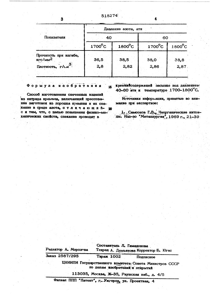 Способ изготовления спеченных изделий из нитрида кремния (патент 518274)