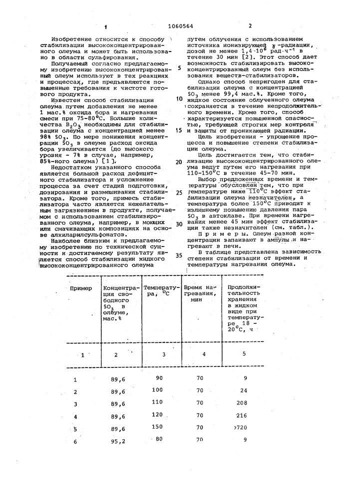 Способ стабилизации высококонцентрированного олеума (патент 1060564)