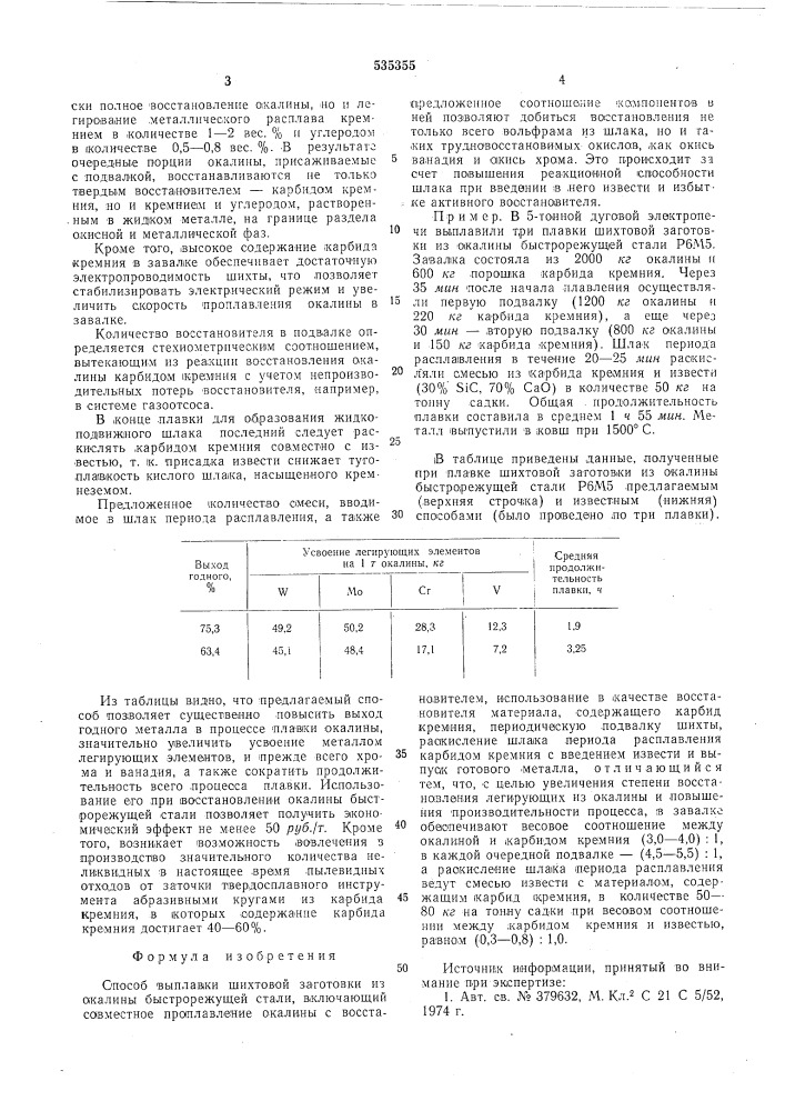 Способ выплавки шихтовой заготовки (патент 535355)