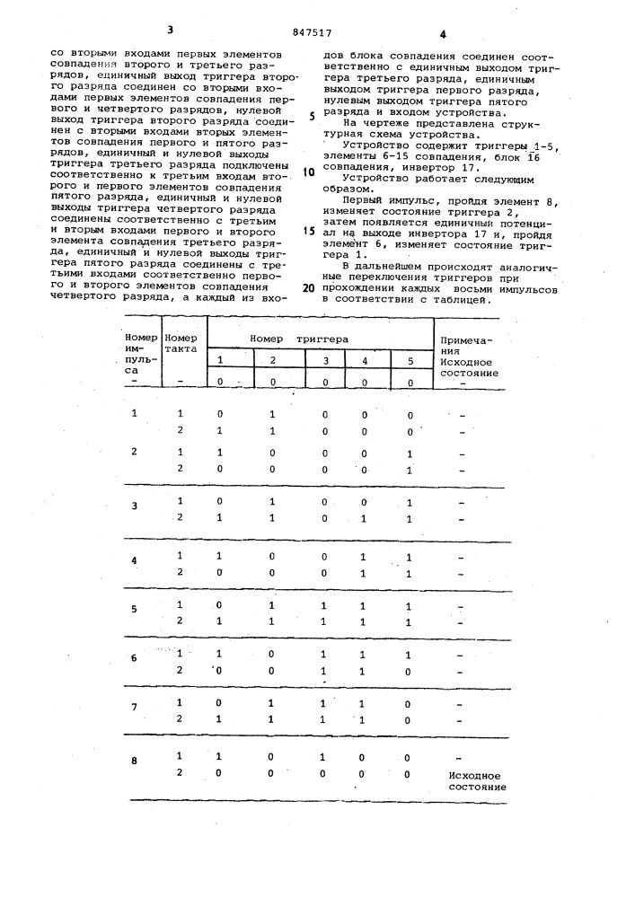 Делитель частоты следования импульсовна восемь (патент 847517)