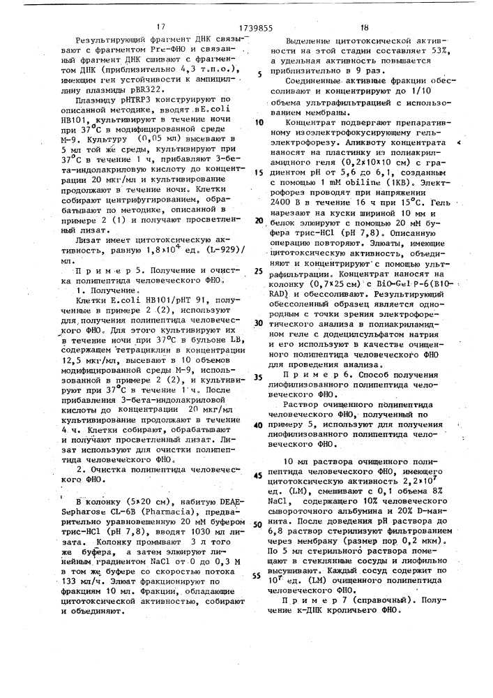 Способ получения полипептида, обладающего активностью фактора некроза опухоли человека (патент 1739855)