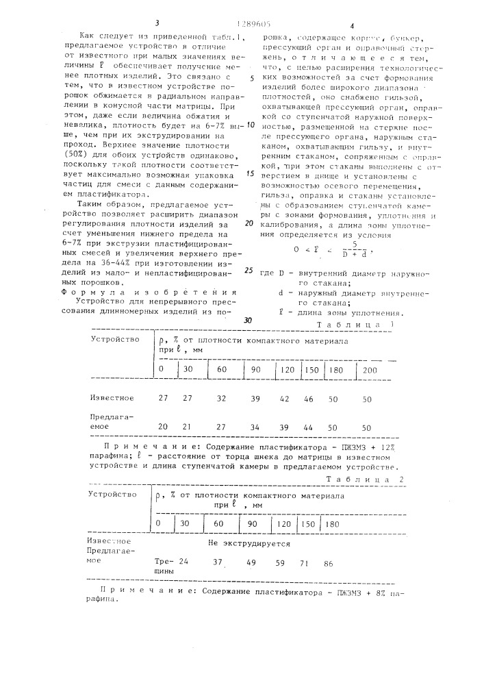 Устройство для непрерывного прессования длинномерных изделий из порошка (патент 1289605)