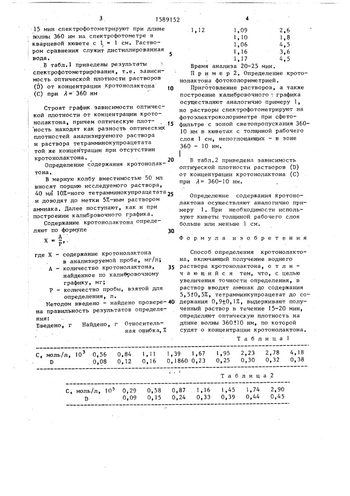 Способ определения кротонолактона (патент 1589152)