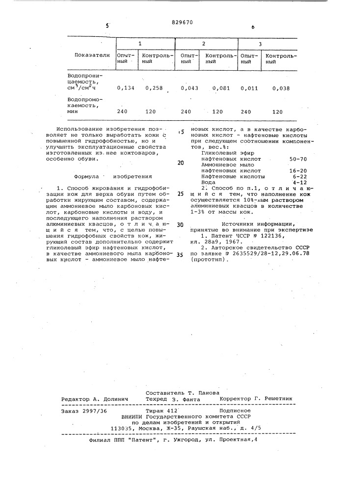 Способ жирования и гидрофобизации кождля bepxa обуви (патент 829670)