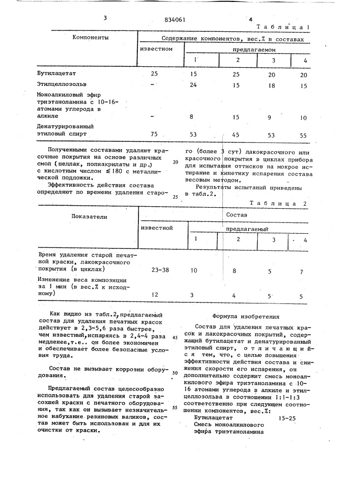 Состав для удаления печатных красоки лакокрасочных покрытий (патент 834061)