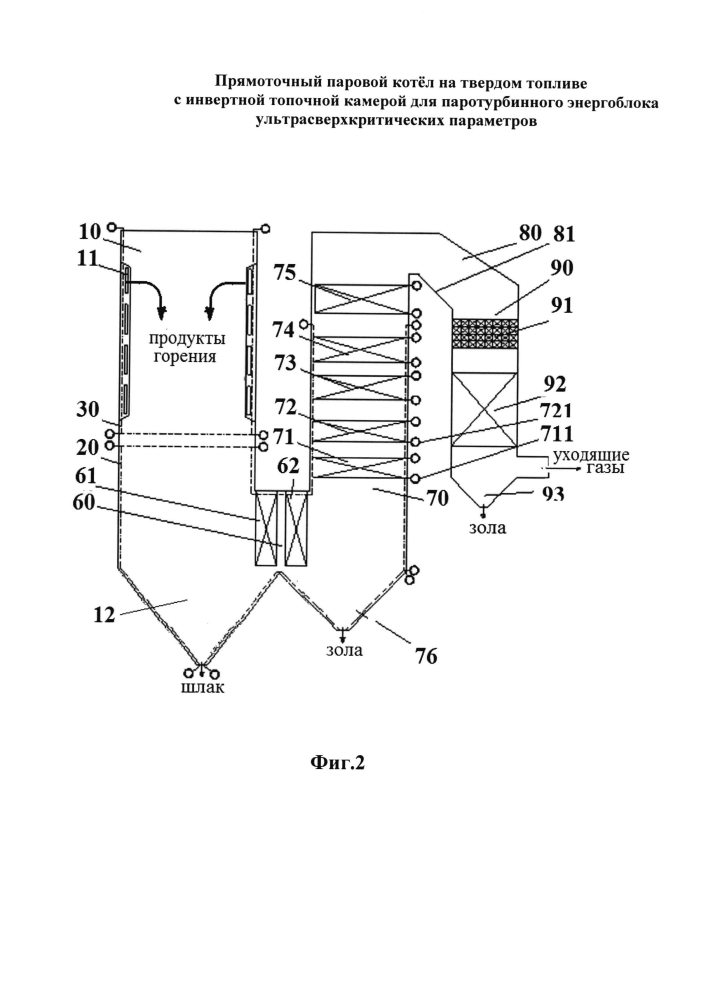 Прямоточный паровой котёл на твердом топливе с инвертной топочной камерой для паротурбинного энергоблока ультрасверхкритических параметров пара (патент 2601783)