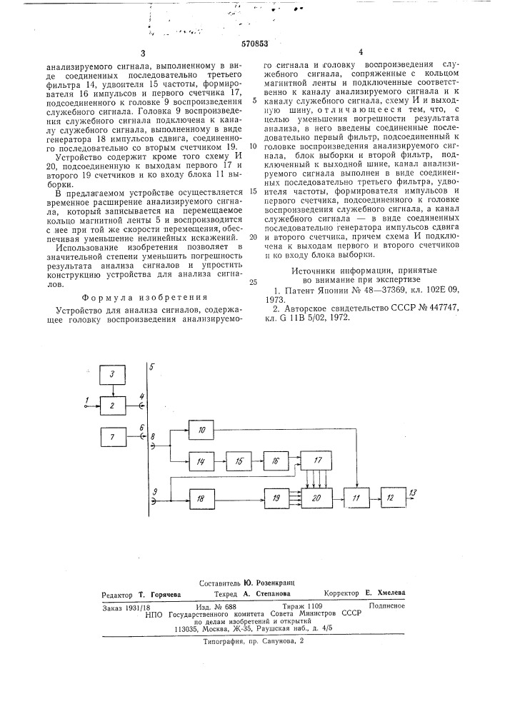 Устройство для анализа сигналов (патент 570853)