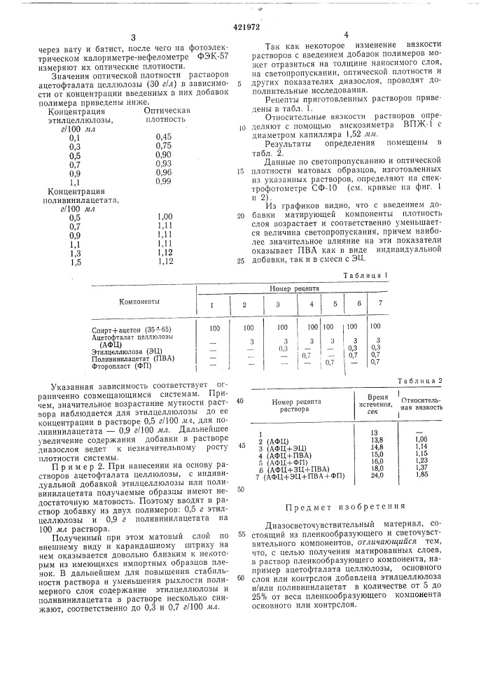 Диазосветочувствительный материал (патент 421972)