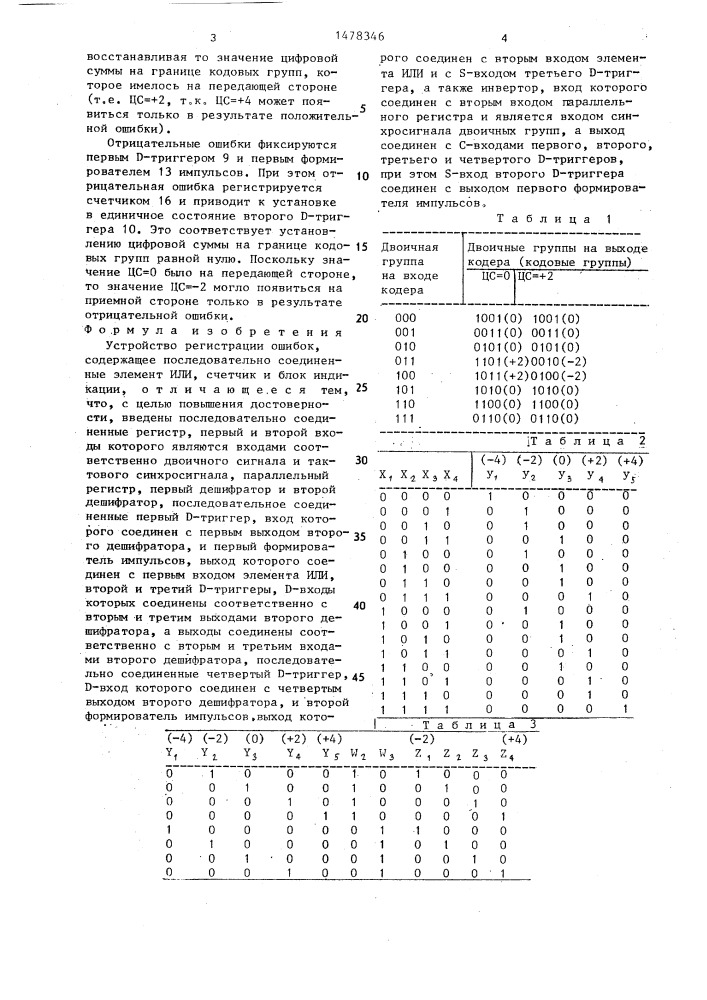 Устройство регистрации ошибок (патент 1478346)