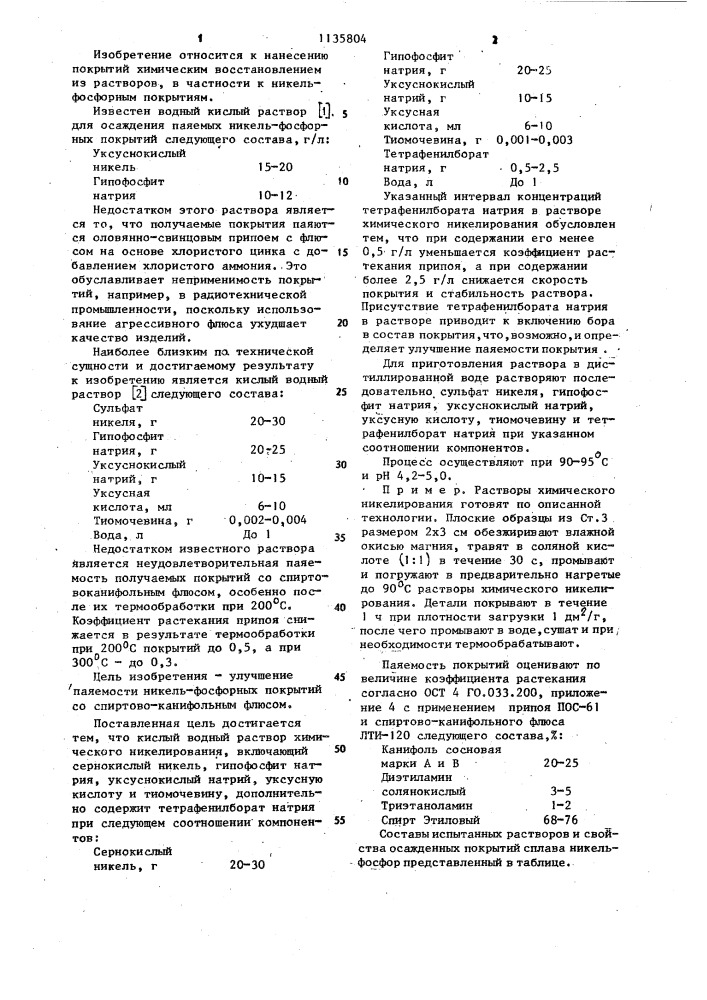 Кислый водный раствор химического никелирования (патент 1135804)