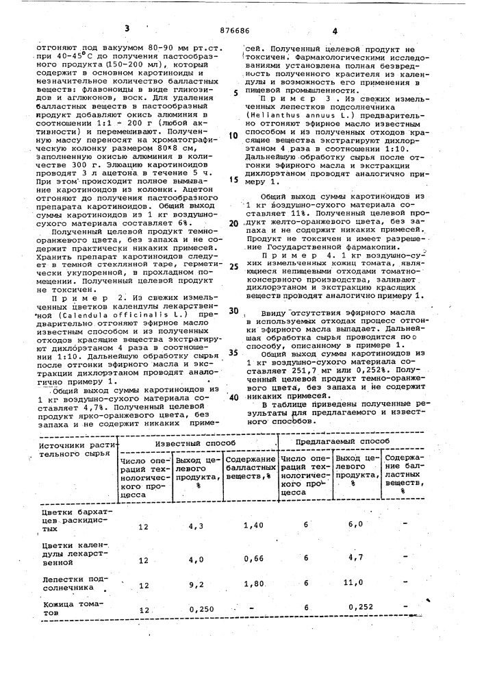 Способ получения препарата каротиноидов (патент 876686)