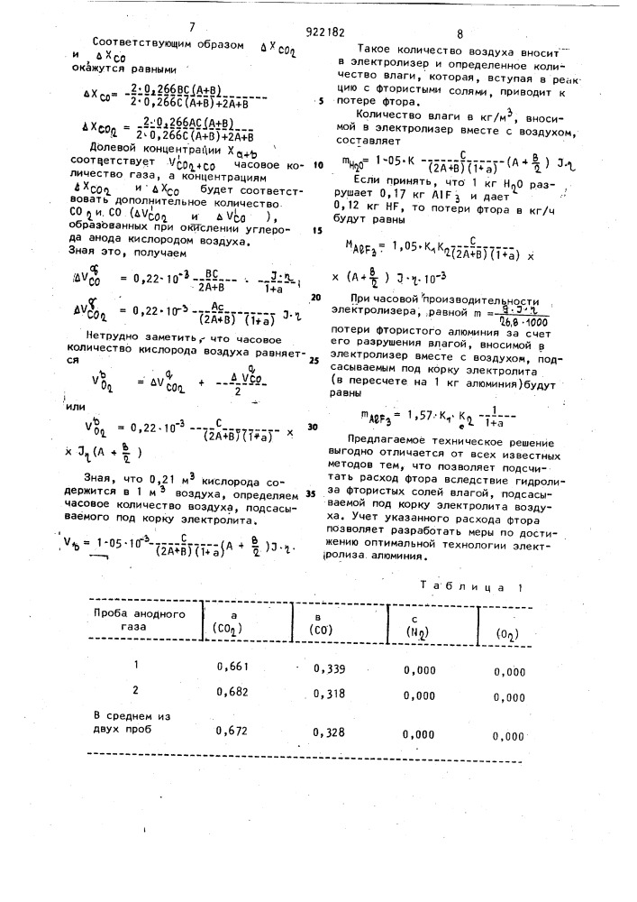 Способ определения потерь фтора при электролизе алюминия (патент 922182)