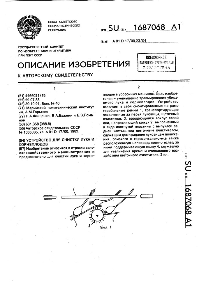 Устройство для очистки лука и корнеплодов (патент 1687068)