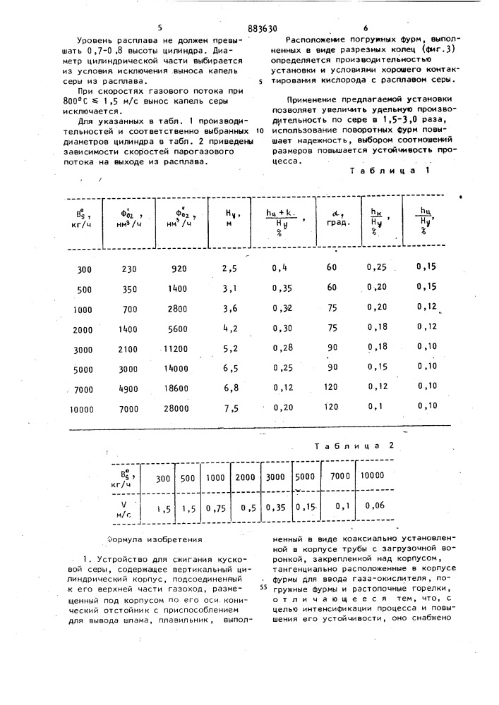 Устройство для сжигания кусковой серы (патент 883630)