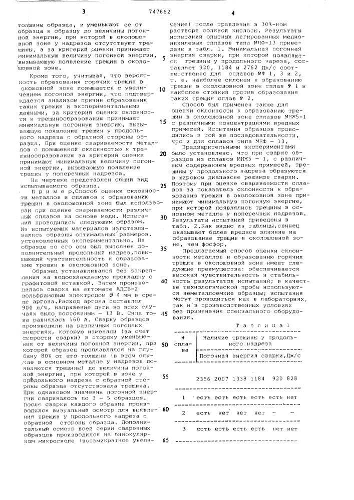 Способ оценки склонности металлов к образованию горячих трещин (патент 747662)