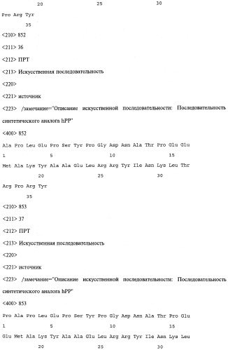 Аналог панкреатического полипептида человека (варианты), фармацевтическая композиция на его основе, способ лечения ожирения или диабета, способ снижения аппетита, уменьшения поглощения пищи или снижения потребления калорий и способ косметического снижения массы посредством указанного аналога (патент 2506273)