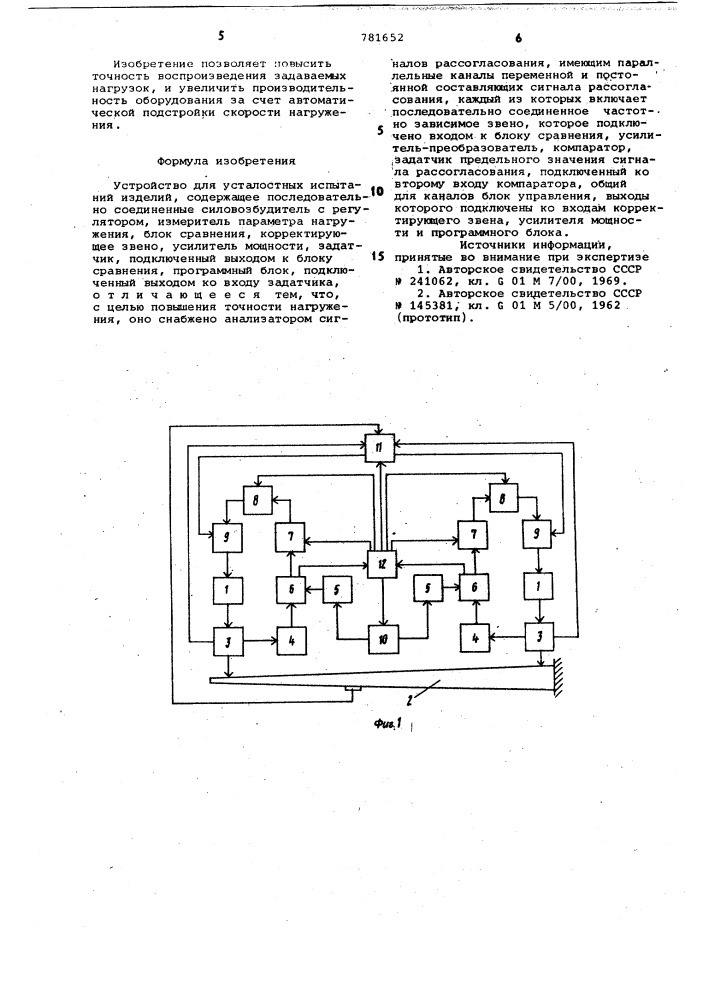 Устройство для усталостных испытаний изделий (патент 781652)