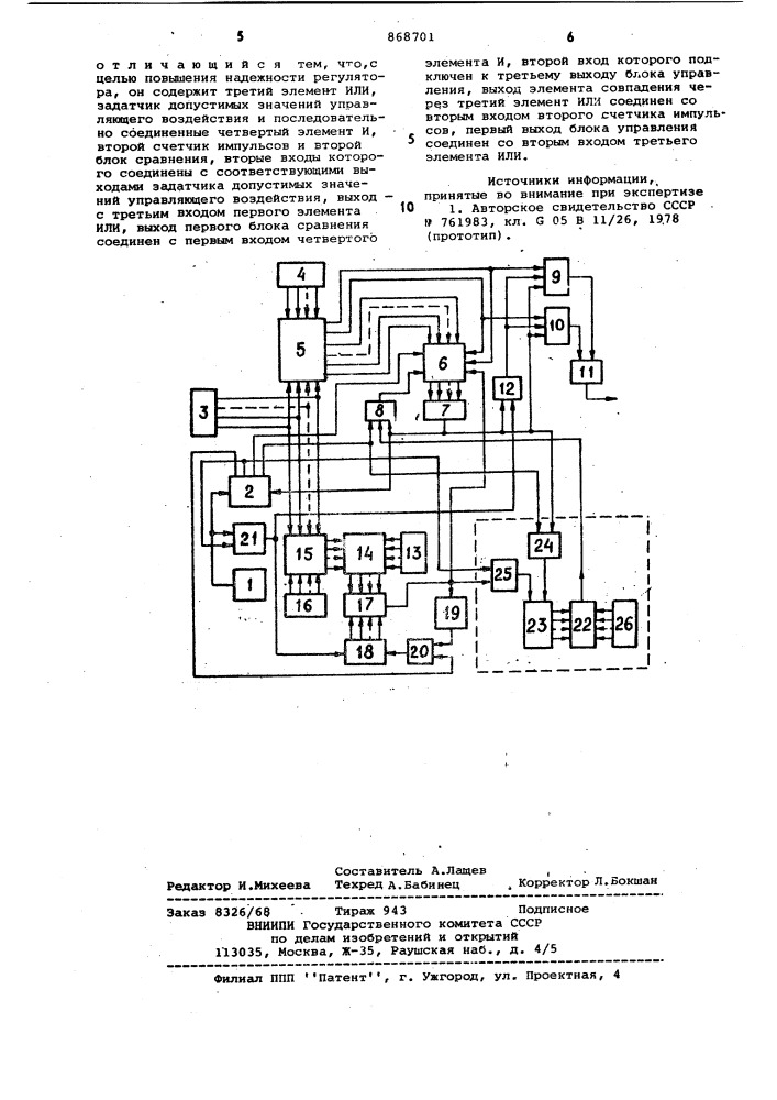 Цифровой регулятор для гидромелиоративных систем (патент 868701)