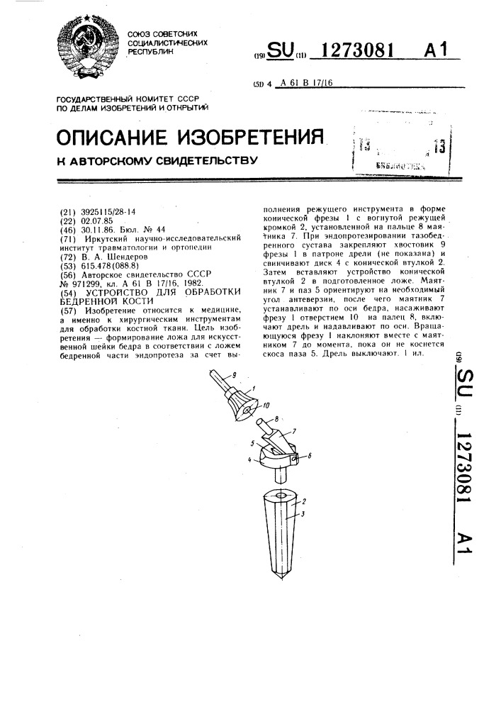 Устройство для обработки бедренной кости (патент 1273081)