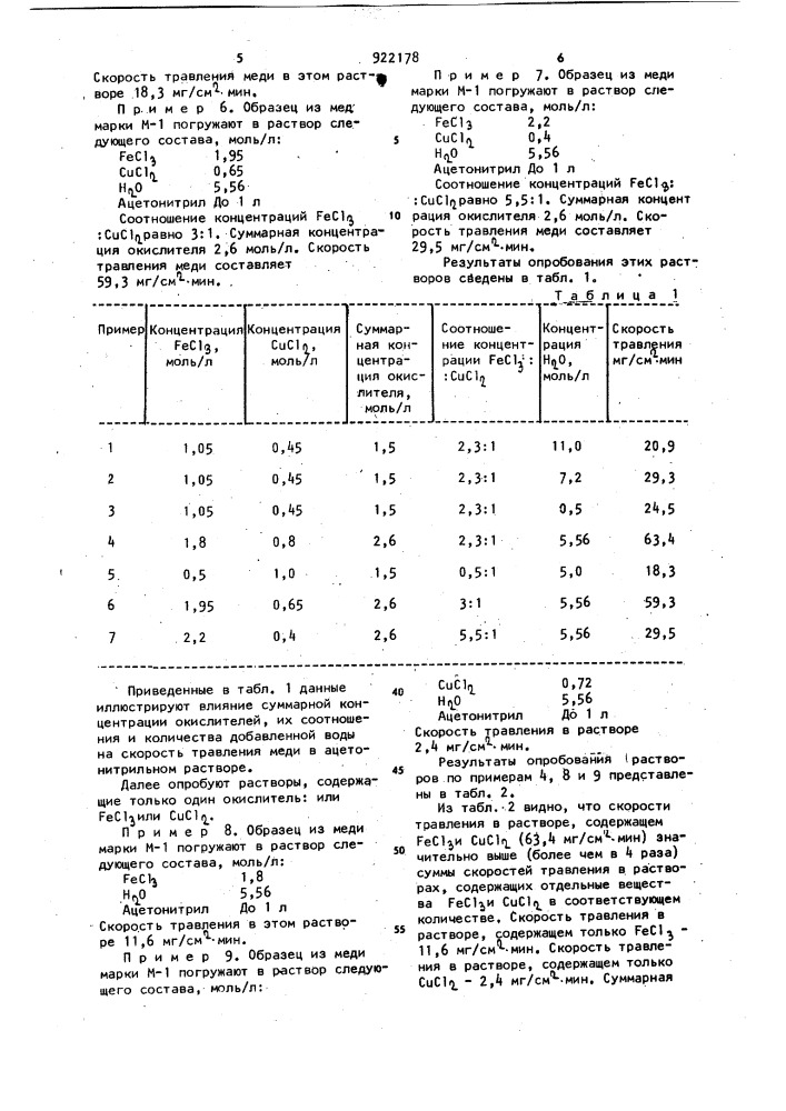 Раствор для травления меди и ее сплавов (патент 922178)