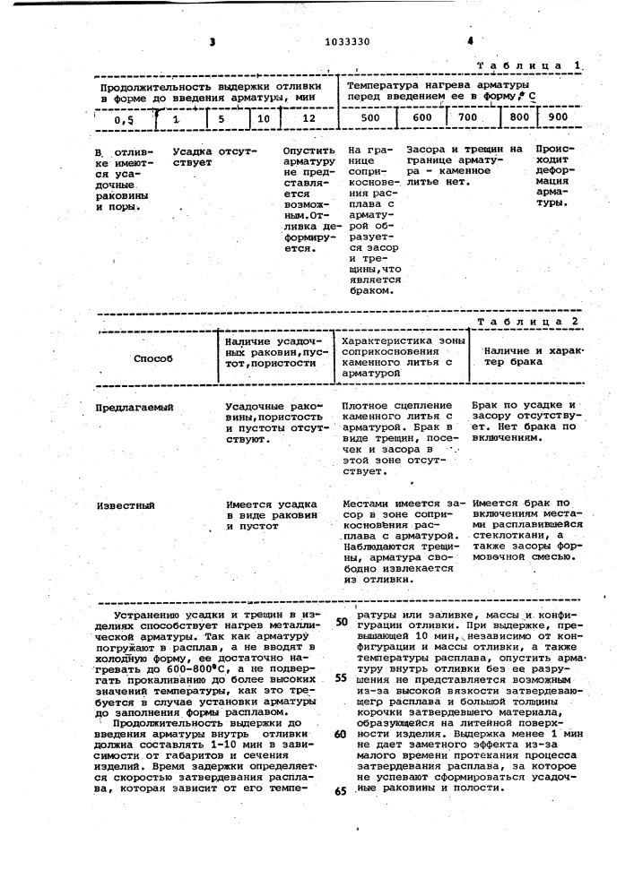Способ получения армированного каменного литья (патент 1033330)