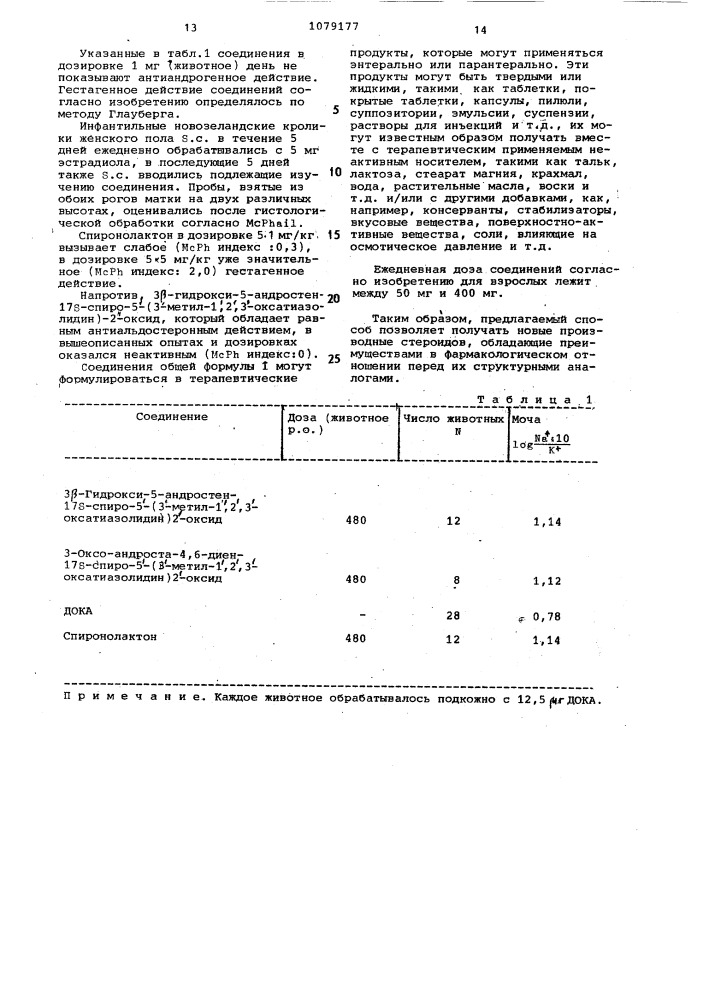 Способ получения производных стероидспирооксатиазолидинов в виде их стереоизомеров или их смесей или их солей (патент 1079177)