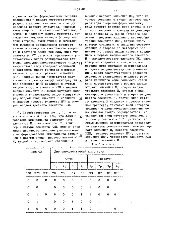 Преобразователь двоичных кодов угла и дальности в двоично- десятичные коды (патент 1432782)