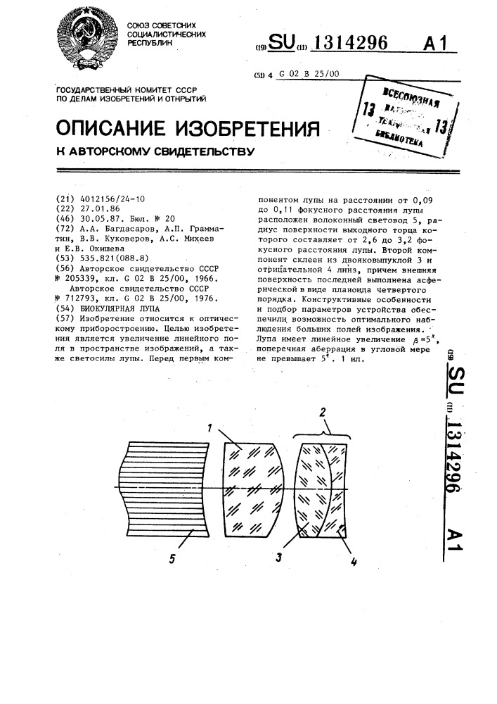 Биокулярная лупа (патент 1314296)