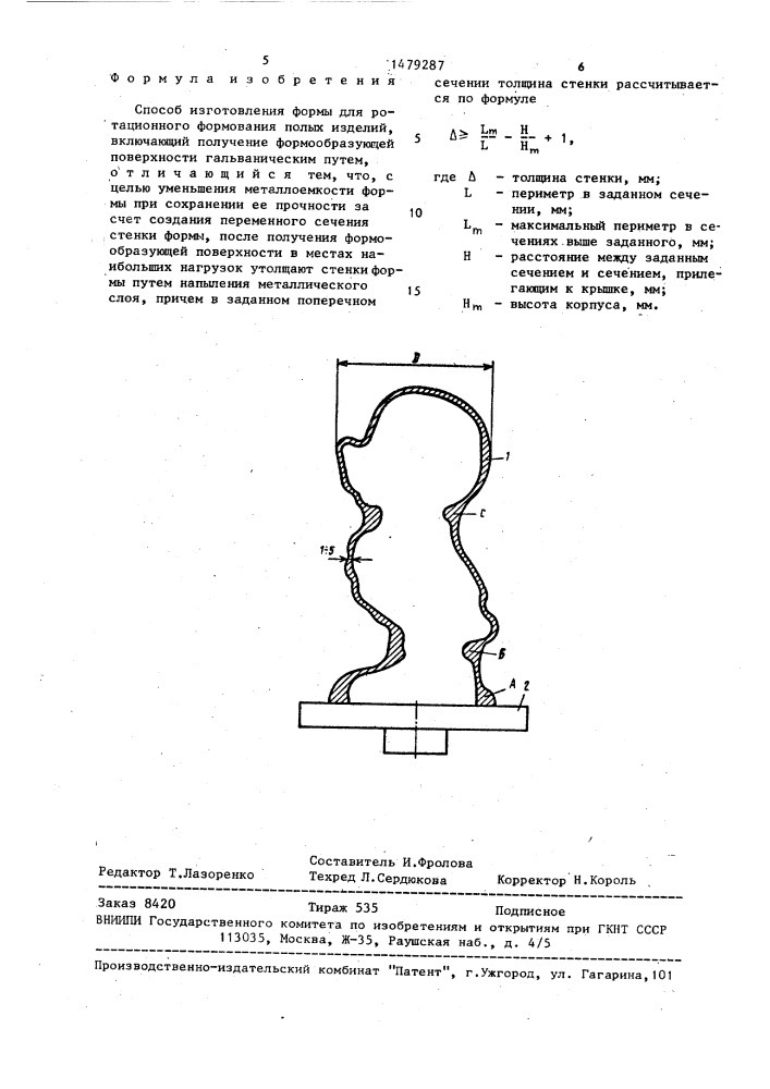 Способ изготовления формы для ротационного формования полых изделий (патент 1479287)