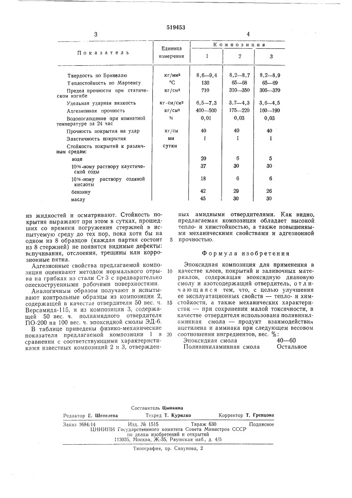 Эпоксидная композиция (патент 519453)