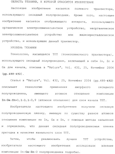 Полевой транзистор, имеющий канал, содержащий оксидный полупроводниковый материал, включающий в себя индий и цинк (патент 2371809)