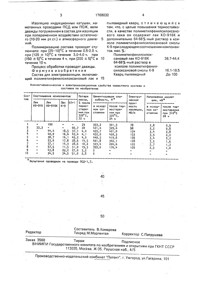 Состав для электроизоляции (патент 1768032)