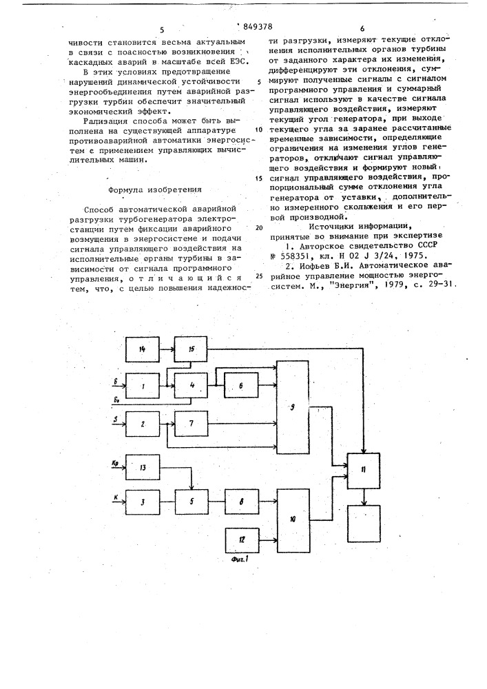 Способ автоматической аварийной раз-грузки турбогенератора электростанции (патент 849378)