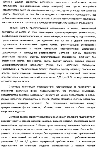 Композиции подсластителя, обладающие повышенной степенью сладости и улучшенными временными и/или вкусовыми характеристиками (патент 2459435)