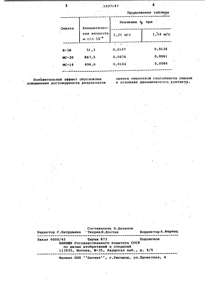Способ оценки смазочной способности смазок (патент 1037147)
