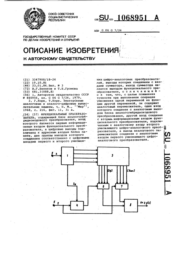 Функциональный преобразователь (патент 1068951)