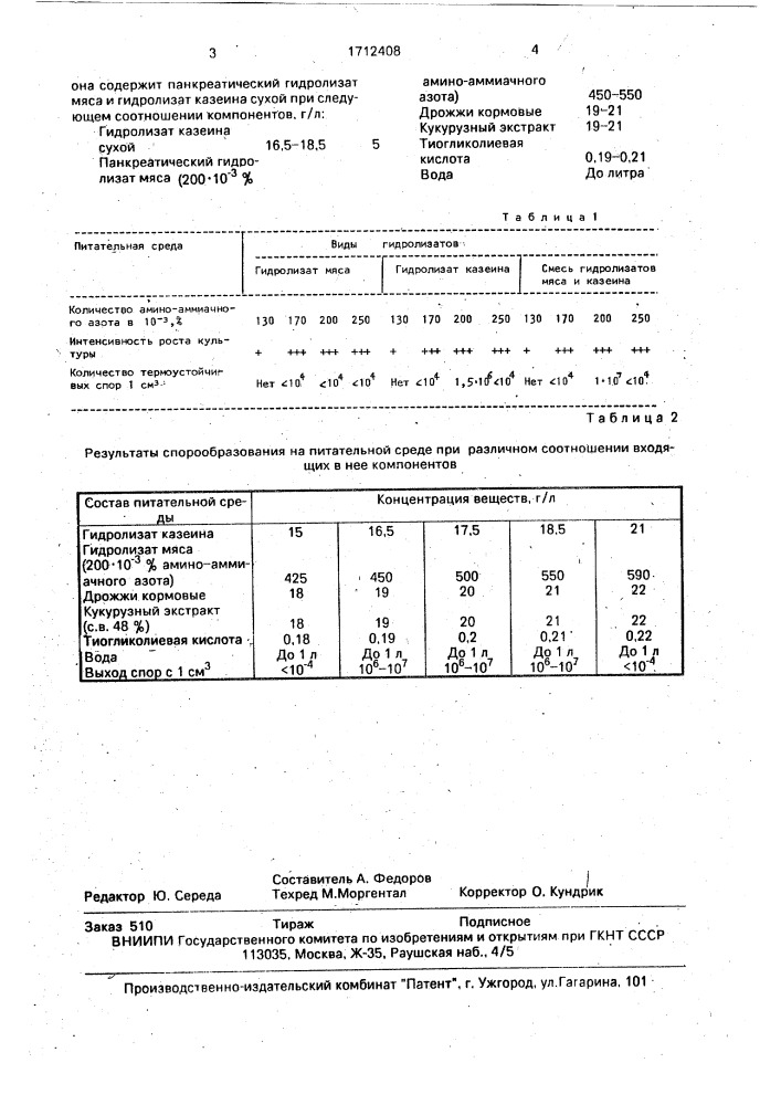 Питательная среда для получения спор сlоsтridiuм sporogenes (патент 1712408)