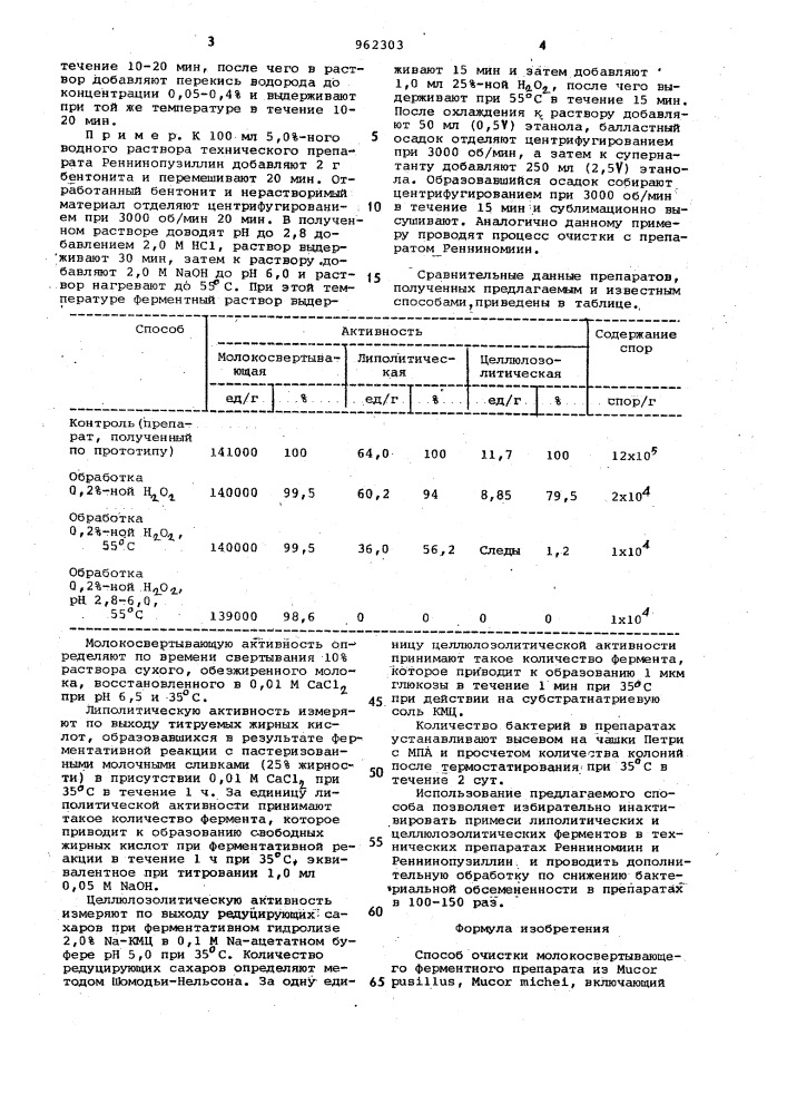 Способ очистки молокосвертывающего ферментного препарата из мuсоr pusillus,мuсоr мiснеi (патент 962303)